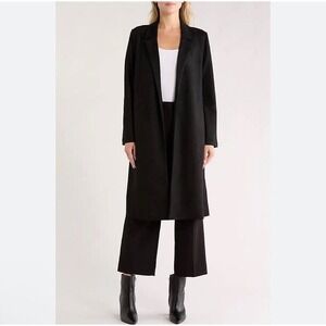 Jason Wu Duster Coat Black Faux Suede Open Front Longline Chic Minimalist